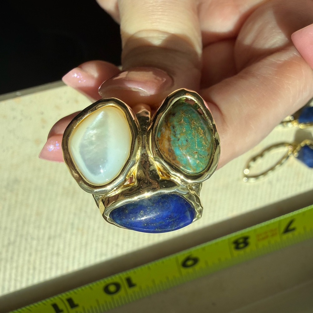 Gold Genuine Multi-Stone Statement Ring With Pear… - image 1